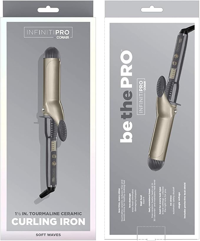 CONAIR INFINITIPRO Tourmaline 1 1/2-Inch Ceramic Curling Iron, 1 ½ inch barrel produces soft waves – for use on medium and long hair