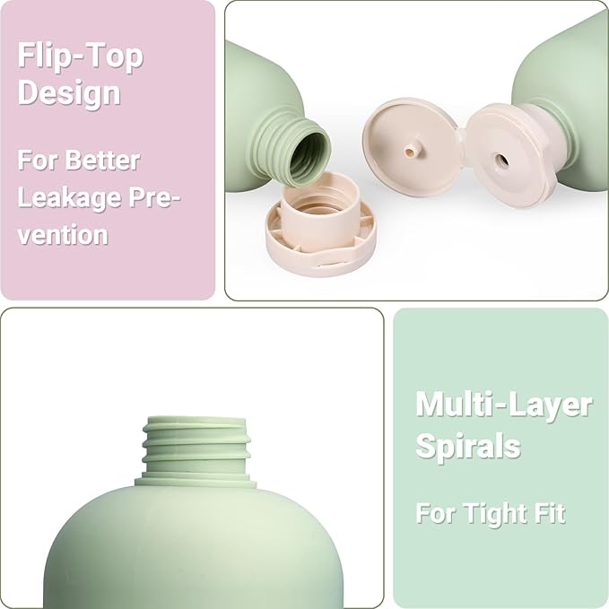 ASEVAT 8.8oz 4Pcs Green Plastic Refillable Travel Shampoo and Conditioner - Image 6