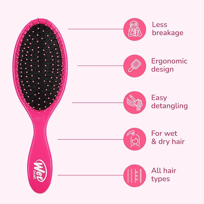 Wet Brush Detangling Brush, Original Detangler (Pink), Wet & Dry Tangle-Free Hair Brush for Women & Men, No Tangle, Soft and Flexible Bristles for Straight, Curly and Thick Hair