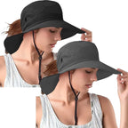 Rosoz Ponytail Sun Bucket Hats for Women UV Protection Foldable Mesh Wide Brim by Rosoz