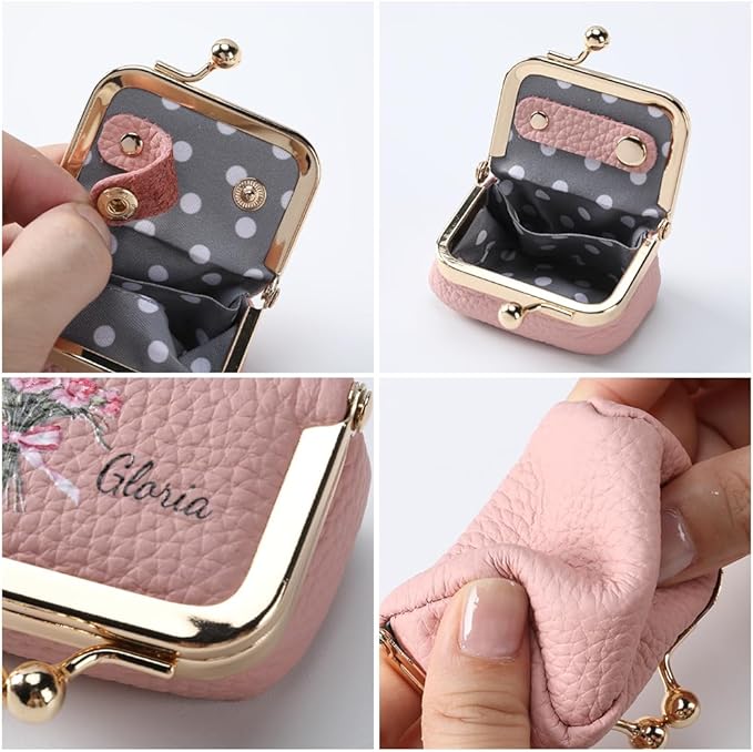 Custom Name & Birth Month Flower Mini Leather Jewelry Box – Vintage Kiss Lock - Image 3