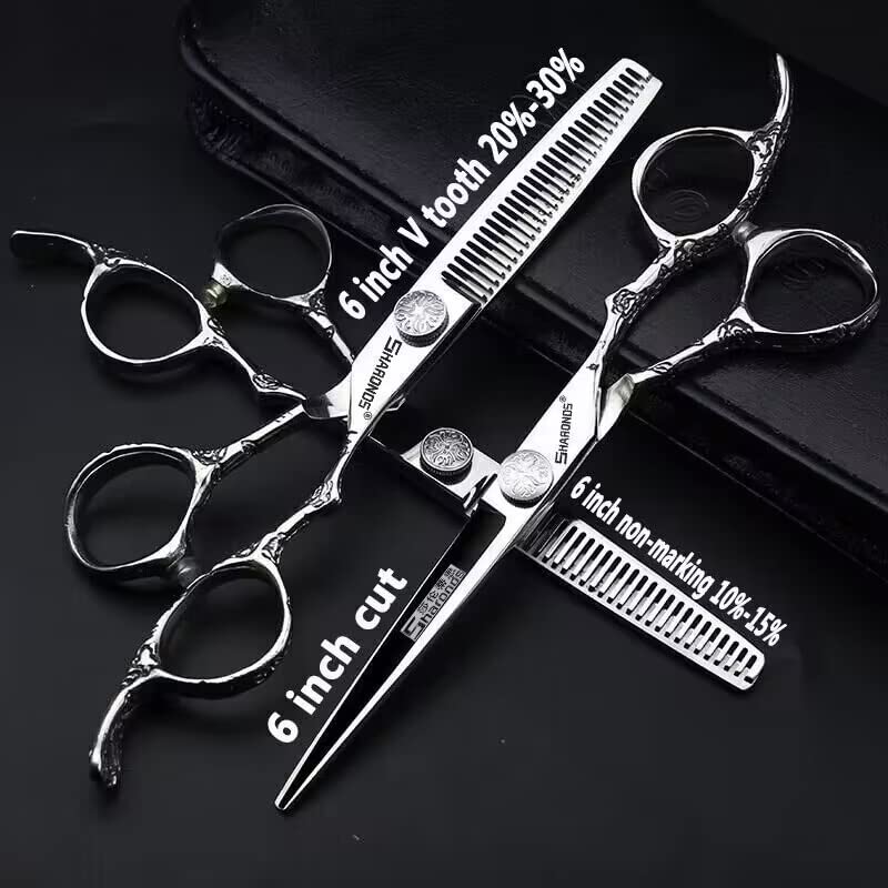 6/7-Inch Professional Hair Scissors Haircut Rose Pattern Hair Scissors Styling Tools Japanese Stainless Steel Scissor Set (6-inch -3pc) (6-inch -3pc)