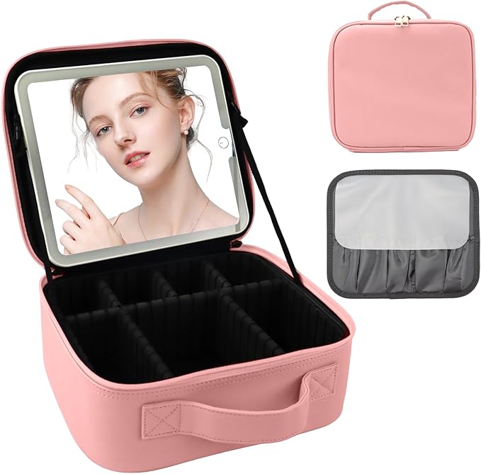Travel Makeup Bag with LED Mirror Makeup Case with Light Up Mirror Portable by SUILU