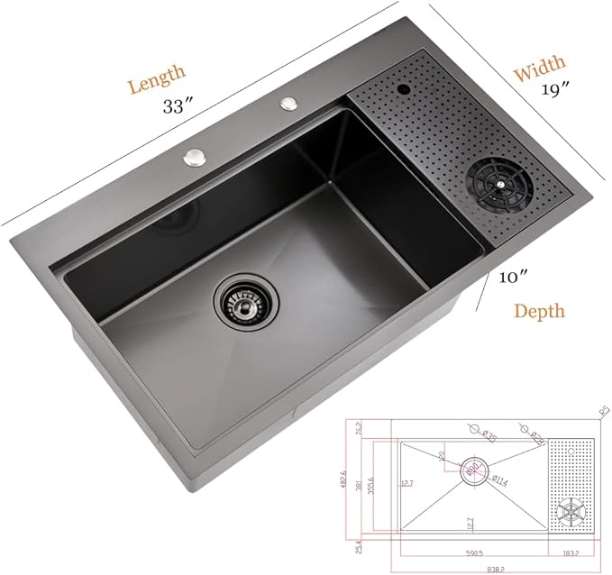 33 Inch Black Drop In Kitchen Sink - Image 9