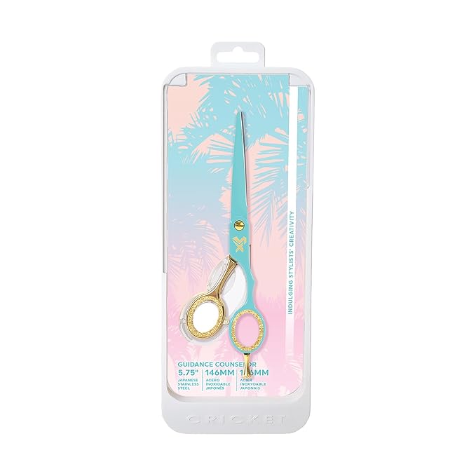 Cricket Shear Xpressions Charmed Life 5.75” Professional Stylist Hair Cutting Scissors, Japanese Stainless Steel Shears, Guidance Counselor (Aqua & Gold Chrome)
