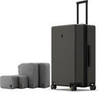 LEVEL8 Elegance Checked Luggage, 24 Inch Hardside Suitcase, Lightweight Matte by LEVEL8