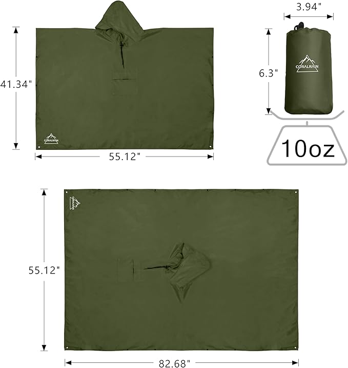 Coralrain Hooded Rain Poncho Lightweight Waterproof Unisex Raincoat Jacket - Image 6