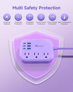 6 USB Purple Travel Power Strip- 5Ft Purple Extension Cord - Image 6