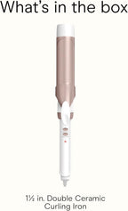 Conair Double Ceramic 1 ½-Inch Curling Iron, 1 ½-Inch Barrel Creates Soft Waves & Curls, Hair Curler for Use on Medium & Long Hair, White/Rose Gold