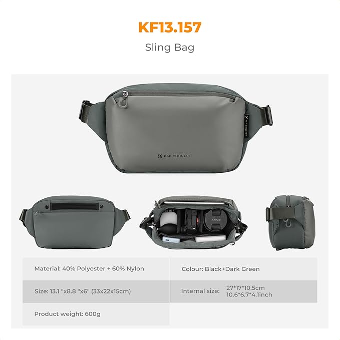K&F Concept 2 in 1 Sling Bag Everyday Shoulder Bag & Multifunction Photography - Image 7
