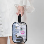 Custom Travel Clear Cosmetic Bag with Name, Personalized Large Capacity Weekend PVC Transparent Toiletry Bag Portable Bathroom Makeup Organizer, Grey Blue Water Fluid Shape Glittering