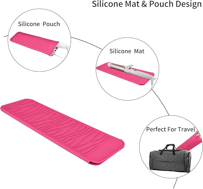Silicone Heat Resistant Travel Mat Pouch for Hair Styling Tools (Hot Pink, 1 Pack)
