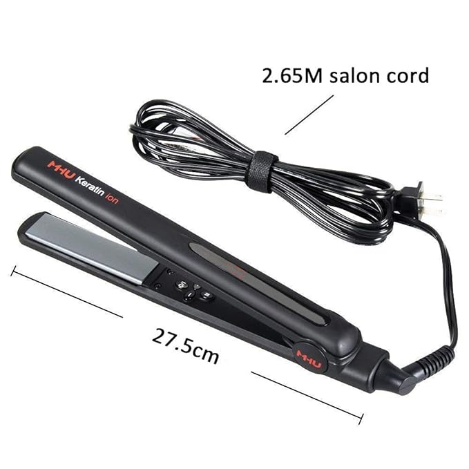 MHU Professional 1 Inch Keratin Ion Flat Iron Tourmaline Ceramic Hair Straightener Instant Heat Up Auto Shut-Off Adjustable Temperature with LED Display Black (285°F-450°F)
