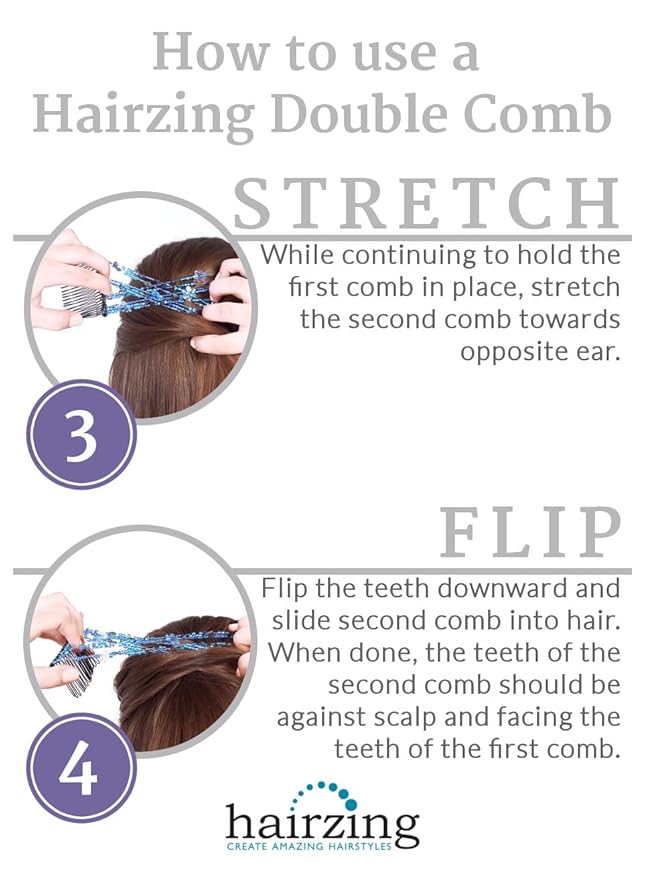 Hair Hugger for Fine, Thin, Short & Straight Hair by HairZing - Easy Comfy Styles, Add Volume with No Pressure - Double Comb with Elastic for UpDo, Ponytail, French Twist, Bun (Purple - Medium)