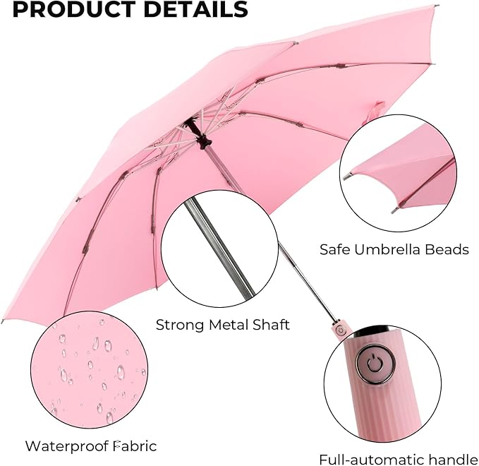 Compact Inverted Travel Umbrella, Automatic Open Close, 9-Rib 46 Inch Windproof - Image 2