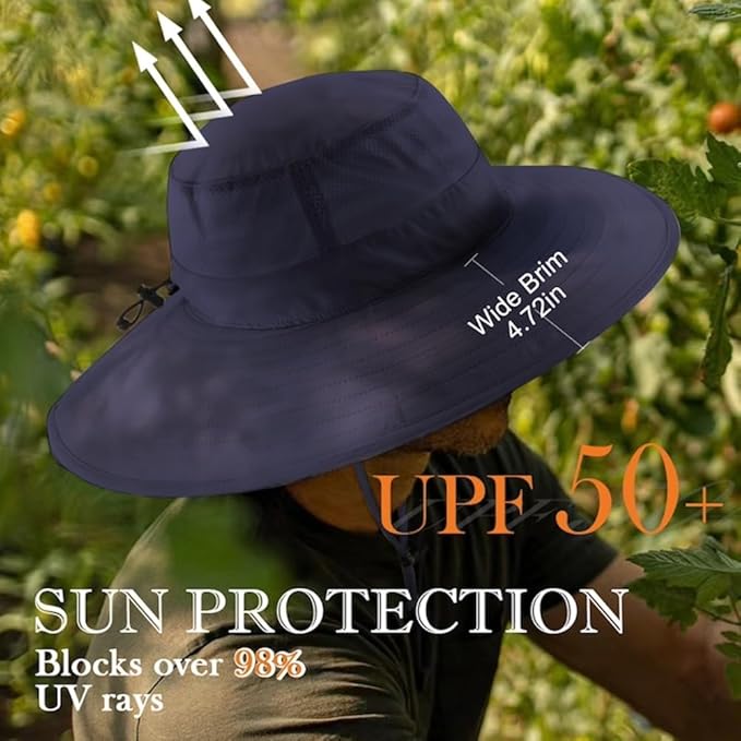 Home Prefer UPF50+ Mens Sun Hat Wide Brim Fishing Hat Foldable Large Brim UV - Image 3