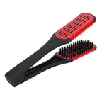 Clamp Hair Straightening Brush - Double-Sided Bristle Brush for Hair Straightening, Styling and Hairdressing for Women and Men (Red)