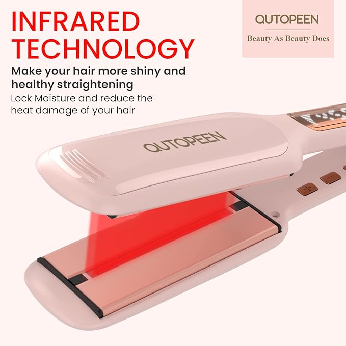 Fashion Pink Infrared 2 Inch Hair Straightener,2 Inch Wide Professional Ceramic Tourmaline Flat Iron with Big Temp Display,140F-450F Degree,Dual Voltage
