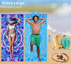 Microfiber Beach Towel with Bag Oversized 71x32 Sand Free 4 Pack (4 Pack Blue Mandala and Birds / 71"x32")