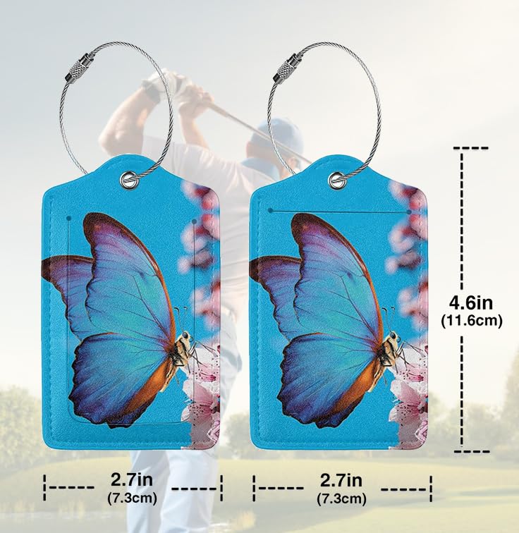 2 Pack Luggage Tags for suitcases blue Funny cute Butterfly Luggage Tag (Blue Butterfly)