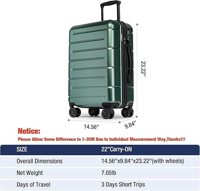 KYME Hardside Carry On Luggage 22x14x9 Airline Approved - Image 7