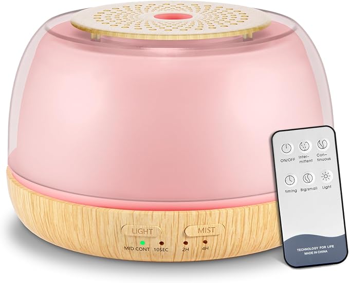 300ml Essential Oil Diffuser with Remote Control, 7-Color LED Lights, 4 Timer Modes, Quiet Ultrasonic Aromatherapy for Home, Office, Room, Small & Stylish Design