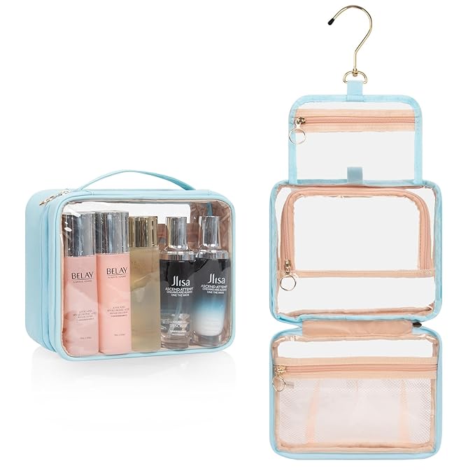 CUBETASTIC Hanging Travel Toiletry Bag, Transparent 3 Comparment Small Travel - Image 2