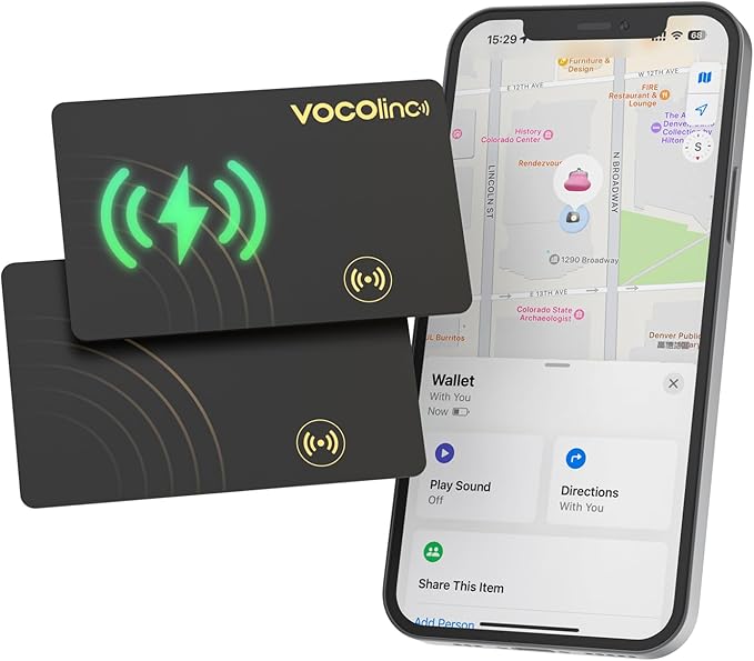 VOCOlinc Air Card Tag Rechargeable Wallet Tracker 1.6mm 2 Pack Black, Item by VOCOlinc