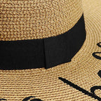 Big Straw Sun Hats for Women Floppy Foldable Roll up Beach Cap Sun Hat UPF 50+ Vacation Honeymoon Embroidered Hat (Ae Ciao Bella: Khaki)