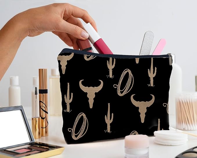 IWXYI Western Makeup Bags - Cow Print Zipper Pouch Travel Toiletry Gifts for Women
