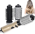 3-in-1 Hot Air Styler and Rotating Hair Dryer, Spin Hair Dryer Brush with 2 Interchangeable Brush, Anti-frizz Hot Air Spin Brush Set for Straightening, Drying, and Curling (Gold)