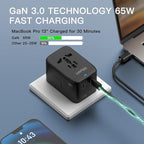 Universal Travel Adapter, GaN 65W International Power Adapter, 3 USB-C & 1 - Image 3