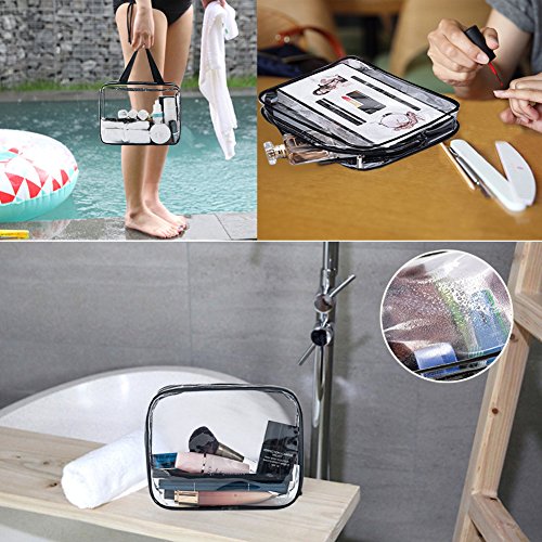 6 Packs Clear Makeup Bags (Black-6PCS (Large+Medium+Small))