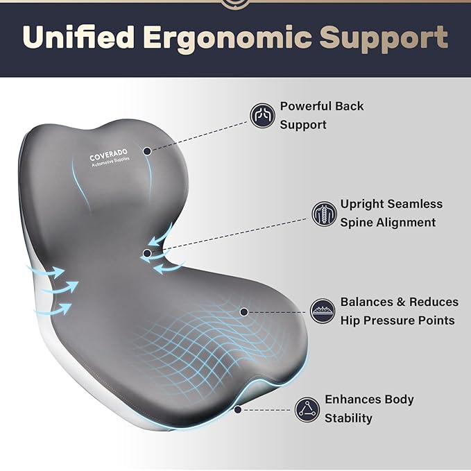 Coverado Car Seat Cushion and Lumbar Support Pillow One Piece, Memory Foam - Image 2