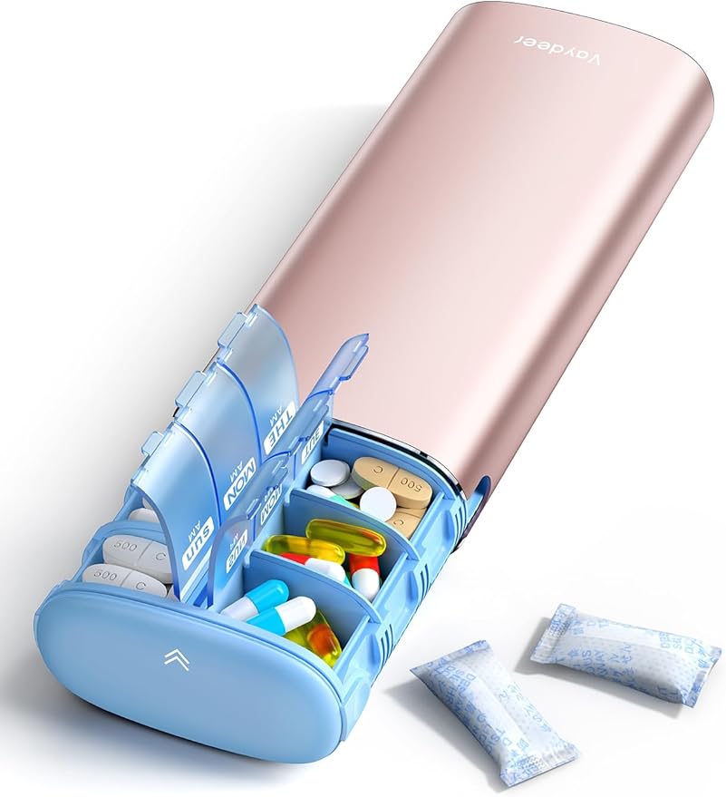 Vaydeer Metal 7 Day Pill Organizer 2 Times a Day – AM PM Weekly Travel Pill Case by Vaydeer