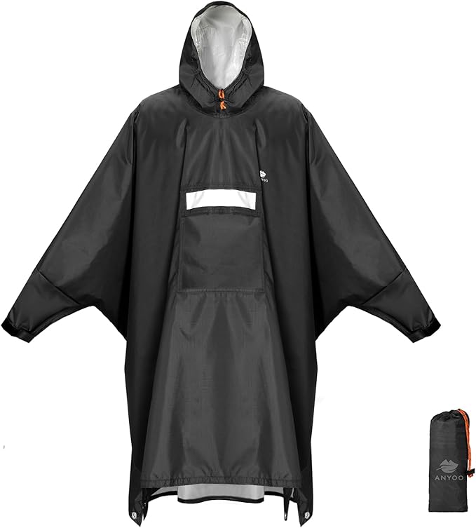 ANYOO Hooded Rain Poncho for Adults Waterproof Lightweight Rain Coat for Men by Anyoo