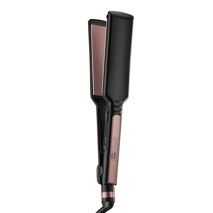 Infiniti PRO CONAIR Rose Gold Ceramic Flat Iron Hair Straightener, 1 3/4-Inch Flat Iron with Extra-Long Plates, Including a Floating Plate, Advanced Heat Technology, Black