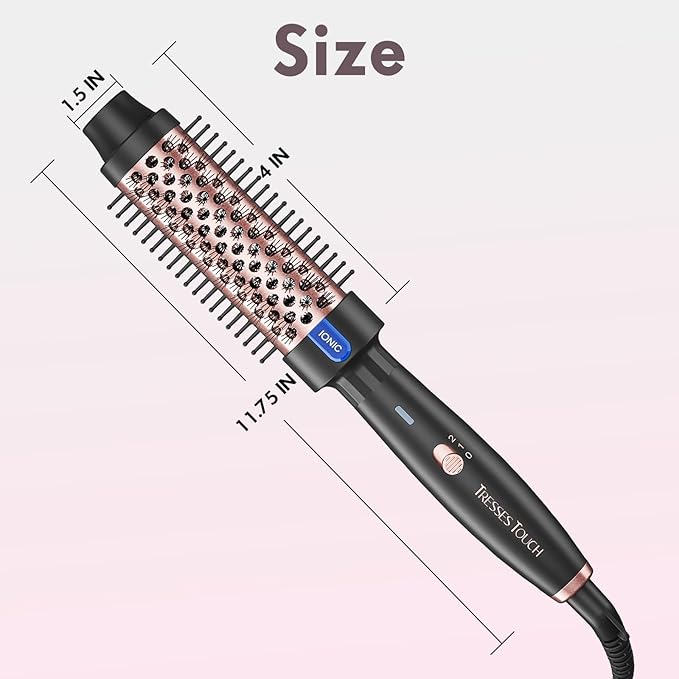 Thermal Brush 1.5", Thermal Round Curling Brush with 2 Settings, Long Lasting Universal Voltage Heated Curling Iron for All Hair, Tourmaline Ceramic, Negative Ion Technology, Rose Gold