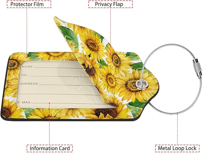 Blooming Sunflowers 2 Pcs Luggage Tags, Privacy Cover ID Label - Image 2