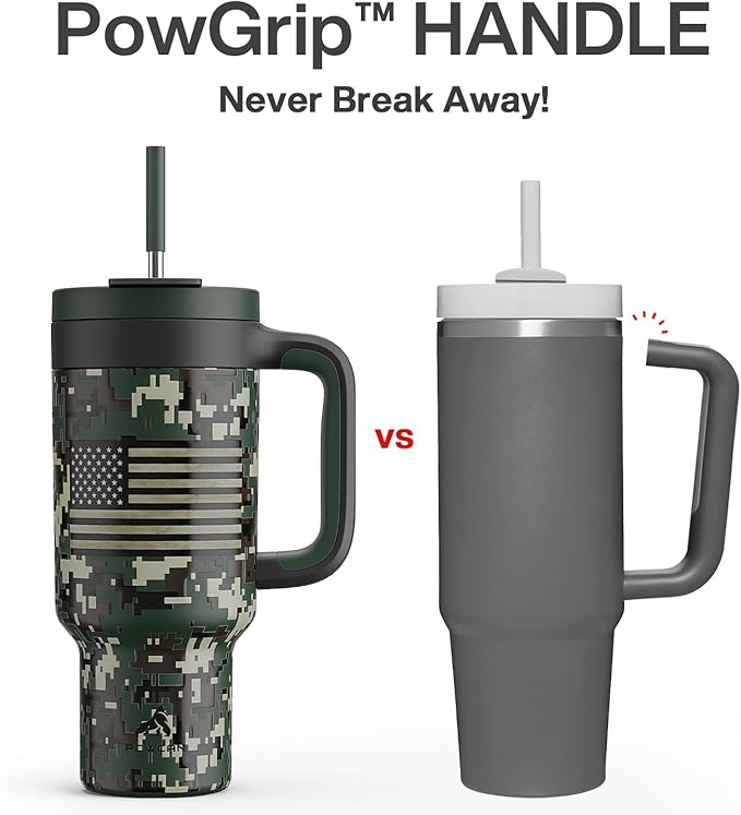 40 oz Camo Tumbler with Handle, 2-in-1 Straw and Sip Lid, Dishwasher Safe - Image 3
