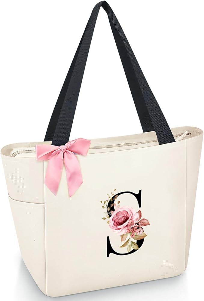 Vavabox Tote Bag, A-Z Initial Monogrammed Waterproof Tote Bag, Bridesmaid Gifts by Vavabox