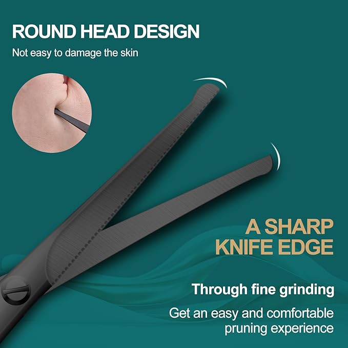 4.7-inch small nose hair scissors (black), round-headed scissors, for trimming facial hair, beards, ear hair, eyebrows, bathroom, Moustache Trimming，personal care and beauty
