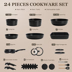 KIKCOIN 24 Pack Pots and Pans Set Non Stick, Detachable Handle Cookware Set - Image 2