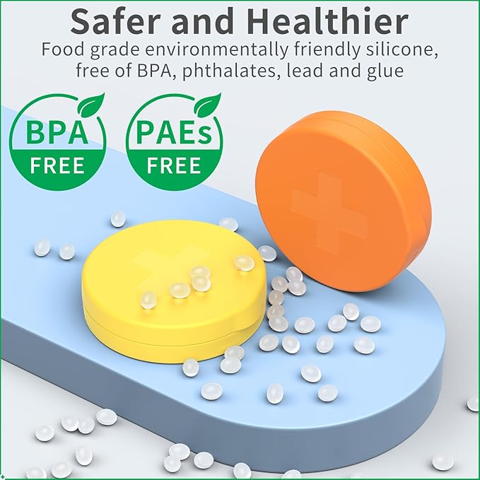 2 Pack Small Pill Box, 3 Compartment Round Silicone Travel Pill Box - Image 4