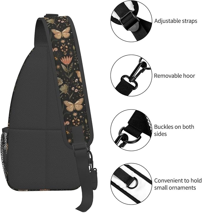 SUPLUCHOM Sling Bag Vintage Butterfly Moon Flower Hiking Daypack Crossbody - Image 5