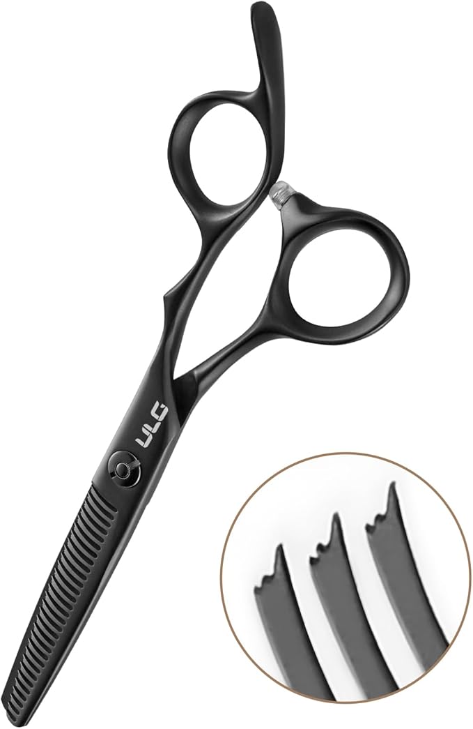 ULG Texturizing Shears – Professional Stainless Steel, Ergonomic Offset Handles, Teflon Coated, Deer Tooth Blades for Precise Thinning and Layering, Ideal for Stylists and Barbers