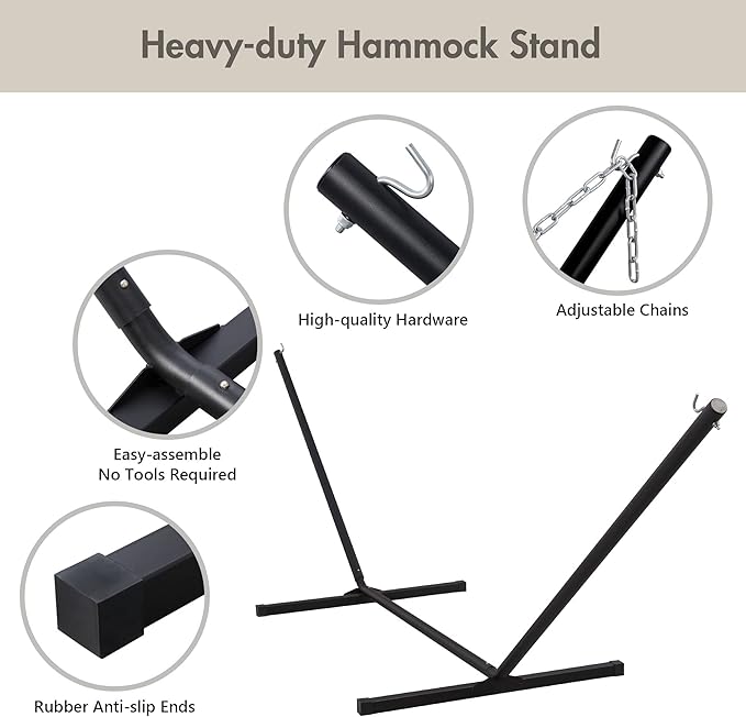 ANOW Outdoor Hammock with 12 Feet Heavy Duty Steel Stand, Two Person Hammock - Image 3