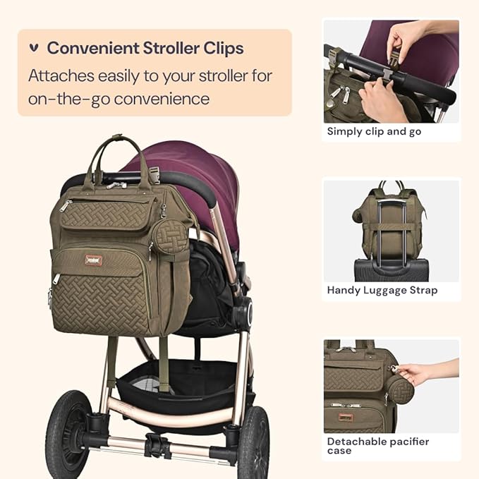 BabbleRoo Diaper Bag Backpack, Stroller Straps & Pacifier Case, Unisex Stylish - Image 6