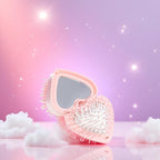 Pink Heart Hair Brush With Mirror, Air Cushion Folding Brush, and Massage Styling Tools for Women and Girls