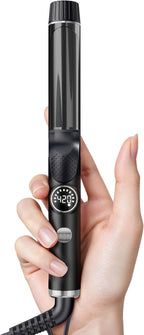1 Inch Mini Travel Curling Iron, 100-240V Travel Dual Voltage Curling Iron for Short Hair with 5 Heat Settings, Small Curling Wand with Temperature Memories and Lock, Silver